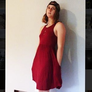 Flowy Burgundy T-shirt Material Dress